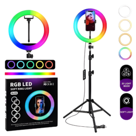 Aro de luz RGB MJ26 10" c/ Tripode 2.1 m