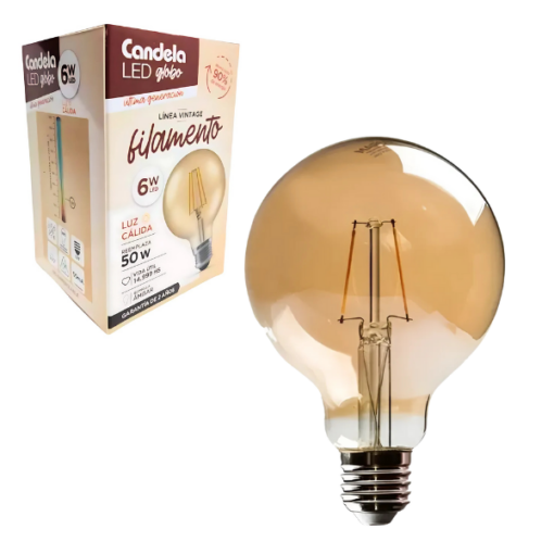 Foco Globo LED Candela 6W Filamento Vintage Calido