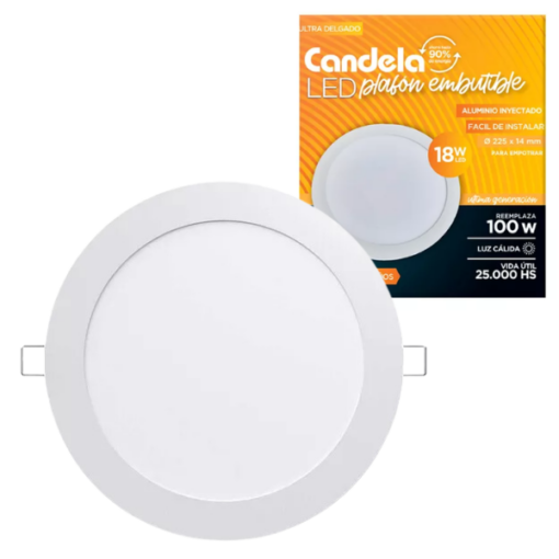 PLAFON LED CANDELA REDONDO EMBUTIR 18W luz calida