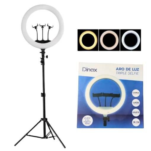 Aro de Luz Blanco 36CM Con Triple Selfie DINAX DX-AROLUZ14