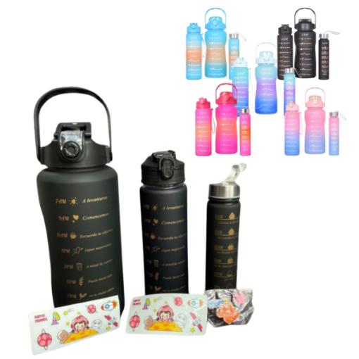 Set X3 Botella Motivacional Deportiva c/ Medidor