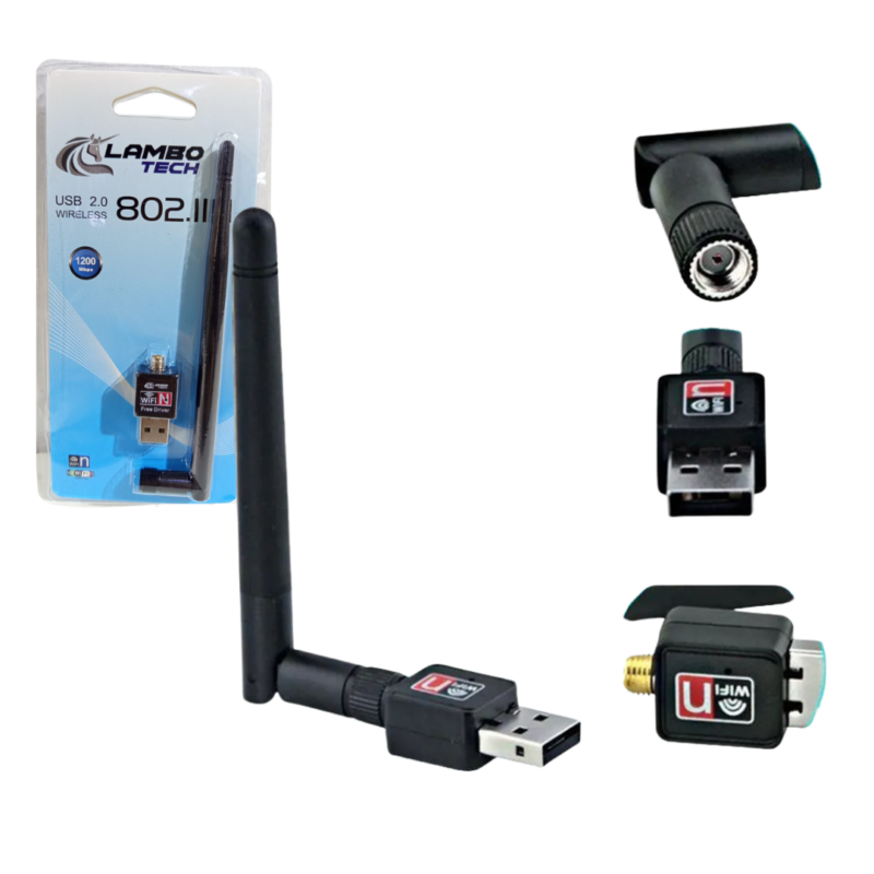 Adaptador USB WiFi LAMBO TECH con antena externa 802.11N