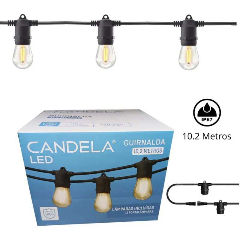 Guirnalda Led Para Exterior Ip65 10Mts 12Lamparas 7889