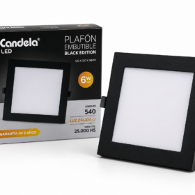 Plafón LED Cuadrado Embutible Candela Black Edition 6W Luz Cálida 7711