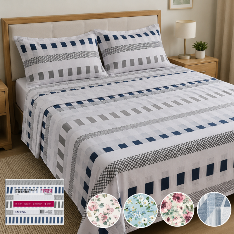 Juego de Sabanas x4Pcs Microfibra FULL 200x220cm CAMESA