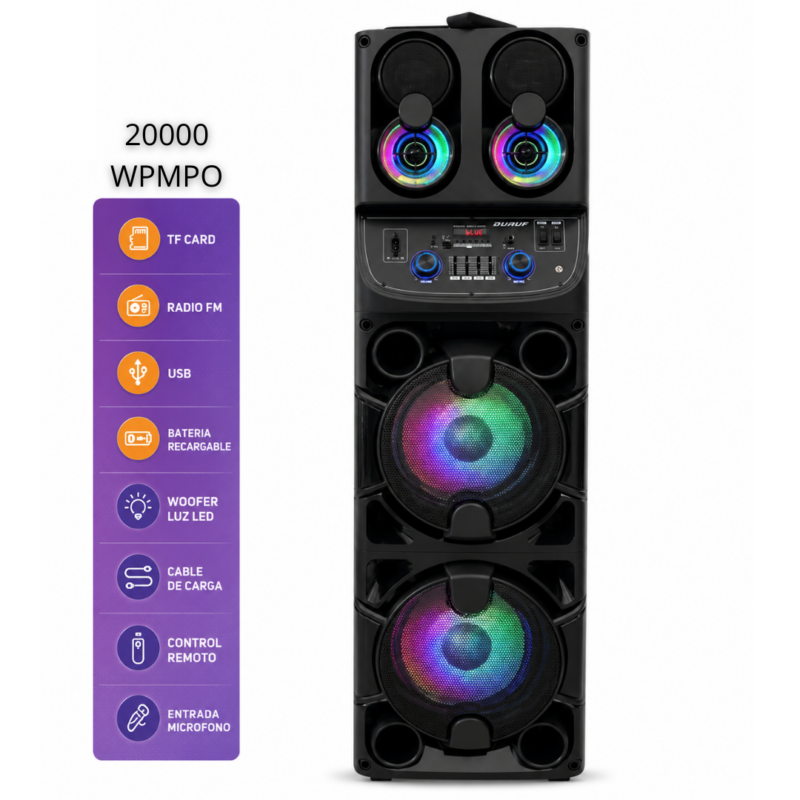 Parlante DFO Infinity 2x10” Potenciado con Woofer LED, FM, SD, USB y Micrófono