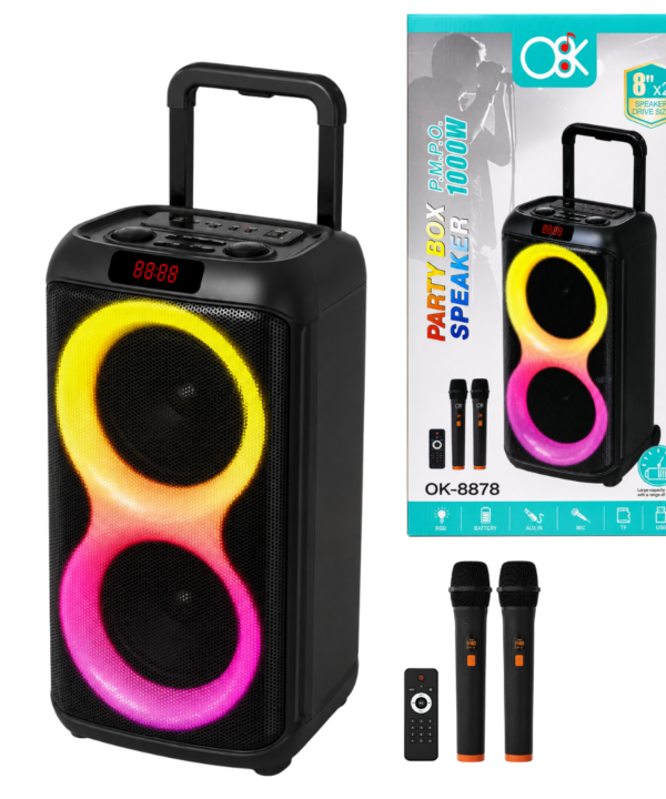 Parlante Bluetooth 2x8" Pulgadas 1000W PARTY BOX 8878