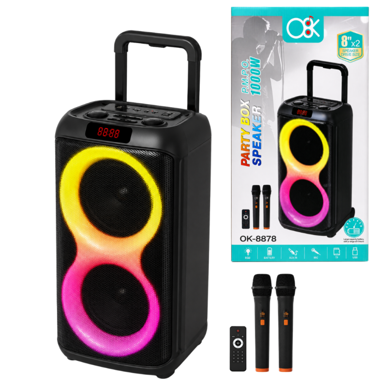 Parlante Bluetooth 2x8" Pulgadas 1000W PARTY BOX 8878