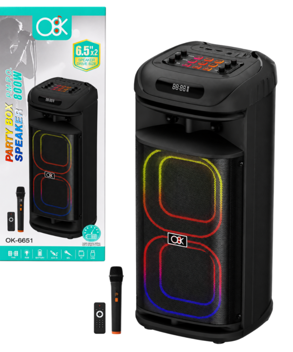 Parlante Bluetooth 2x6.5" Pulgadas 800W PARTY BOX 6651