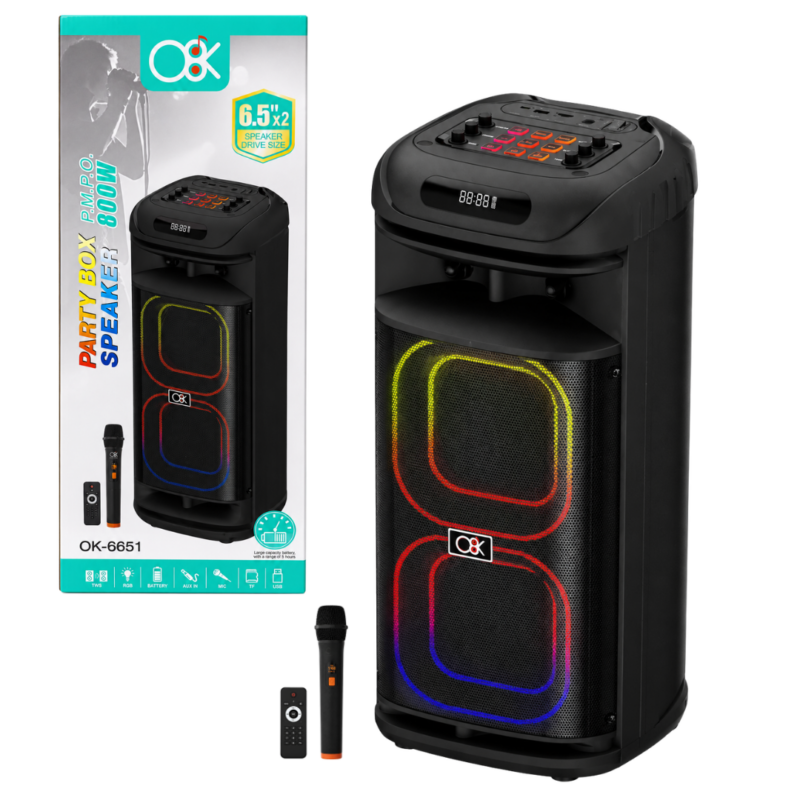 Parlante Bluetooth 2x6.5" Pulgadas 800W PARTY BOX 6651