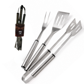 SET DE ASADOR pinza, tenedoy y espatula BBQ HOG0652