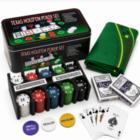 FICHAS DE POKER con dos juegos de cartas, mantel y ciegas X200PCS