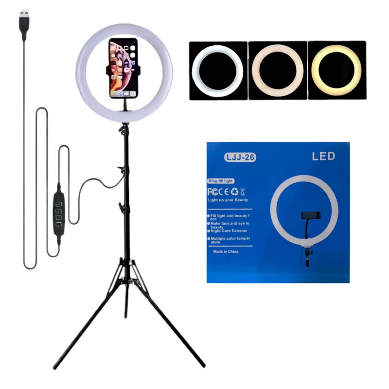Aro de Luz 10" Pulgadas Tonos Blancos CON TRIPODE LJJ26