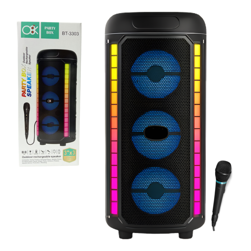 Parlante 3X2.4" Bluetooth Aux c/Micrófono RGB BT-3303