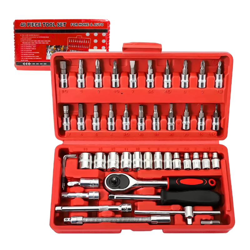 Set Juego De Tubo 46 Piezas Llaves Acero Puntas Herramientas 1046