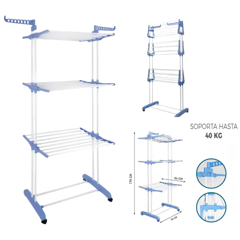 Tender Vertical Plegable 3 Niveles Con Ruedas WAGGS TR003