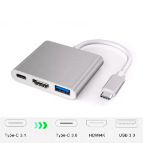 Adaptador de video tipo C a Hdmi Usb 3.0 4k 3 en 1 HDTV