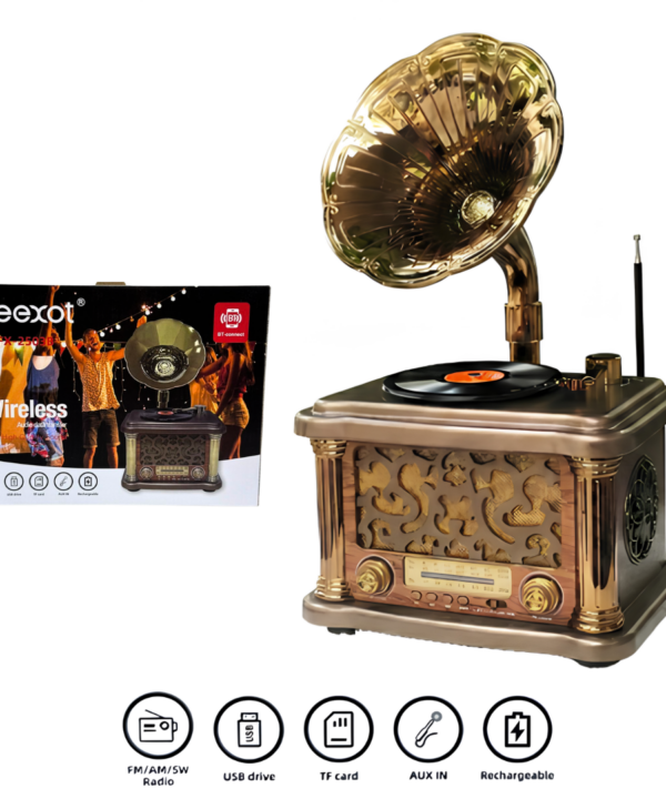 Radio Tocadiscos Retro Fonógrafo BT USB SD Aux Recargable FX-2503BT