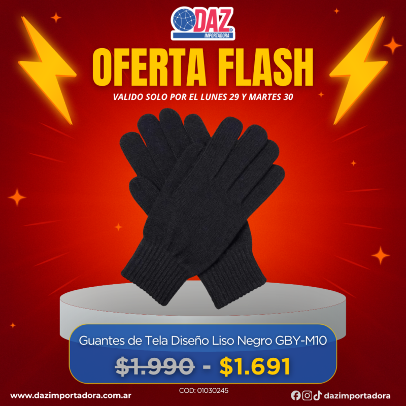 Guantes de Tela Diseño Liso Negro GBY-M10