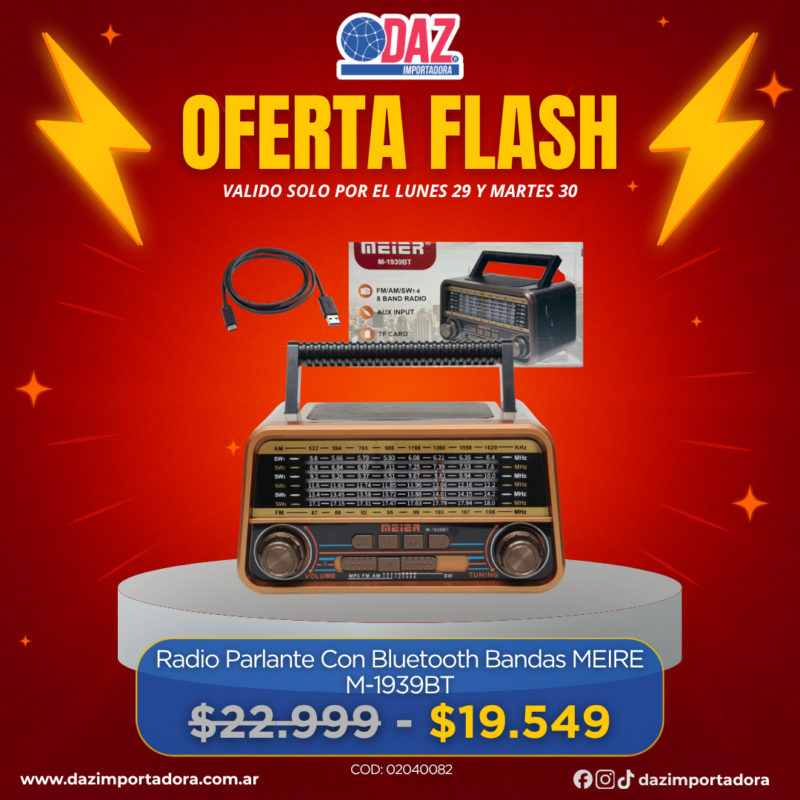 Radio Parlante Con Bluetooth 8 Bandas Bateria Recargable MEIRE M-1939BT