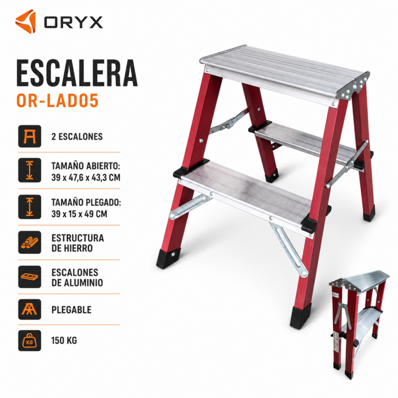 Escalera Plegable Aluminio 2 Escalones OR-LAD05