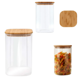 FRASCO DE VIDRIO CON TAPA MADERA AD47903