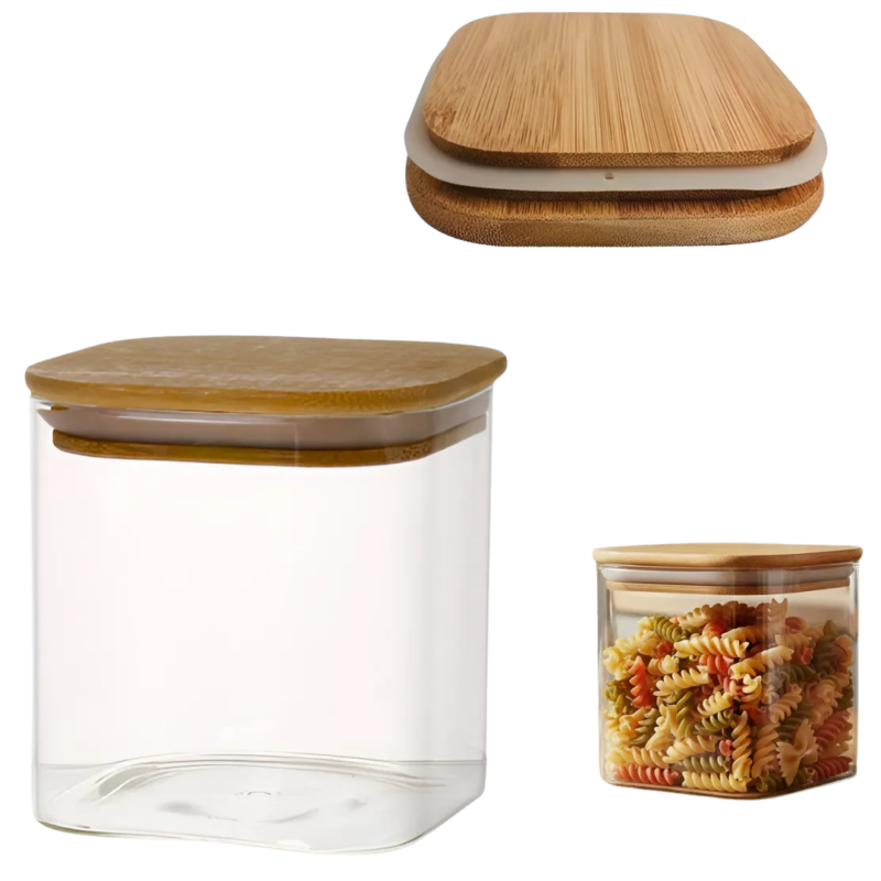 FRASCO DE VIDRIO CON TAPA MADERA 1100ml AD47902