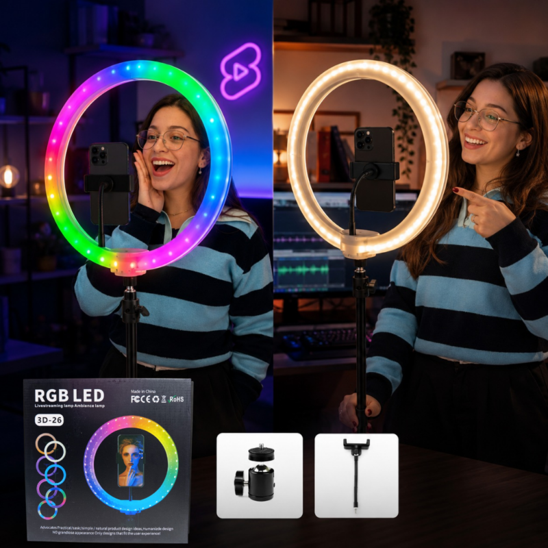 ARO DE LUZ RGB 3D-26 LUCES AMBOS LADOS 10"