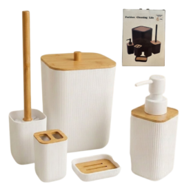 KIT DE BAÑO X6PCS BATHROOM SERIES negro y blanco HOG0666