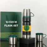SET DE TERMO 680ml +VASOS VACUUM FLASK (BOLSA VERDE) 3SET