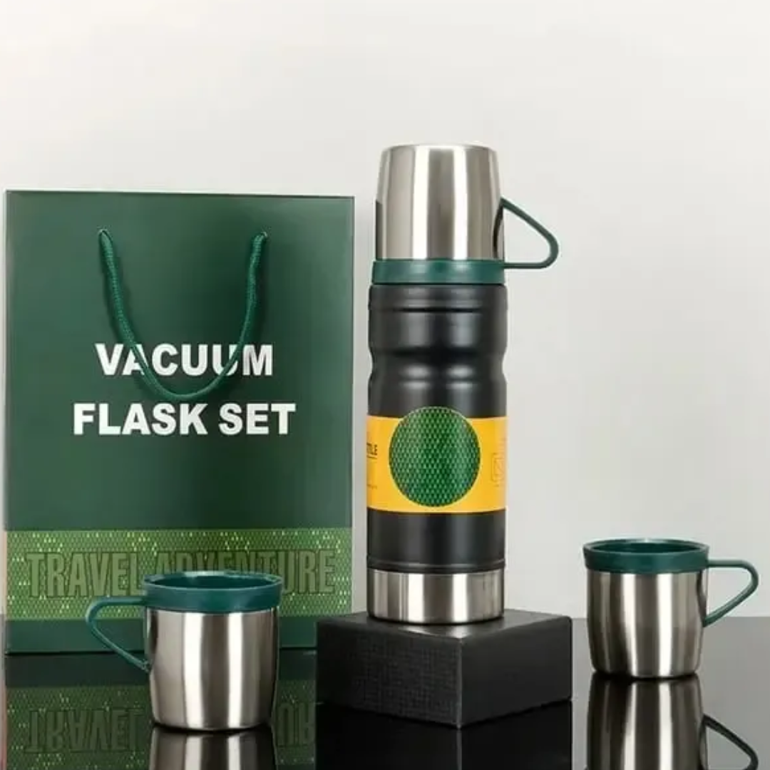 ARTICULOS JULIO 26 (86) SET DE TERMO 680ml +VASOS VACUUM FLASK (BOLSA VERDE) 3SET - Imagen 1